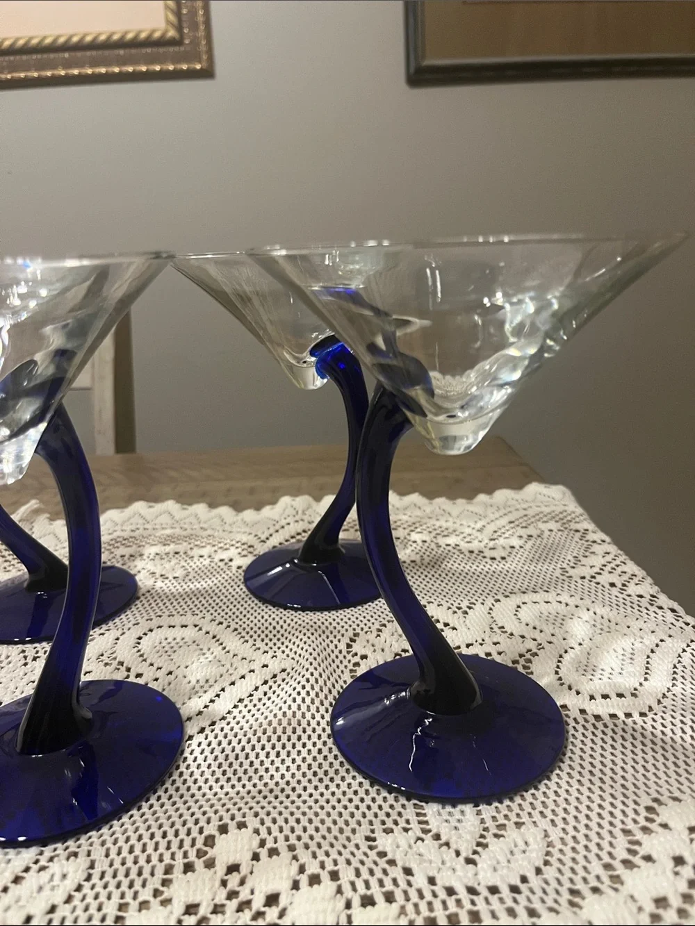 Set Of 4 Libbey Bravura Martini Glasses Cobalt Blue